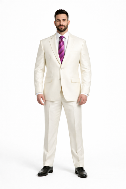 Designer Brand Men'S Shiny Off-White Two-Button Two-Piece Slim Fit Suit - Image 5