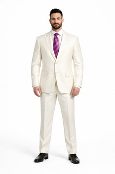 Designer Brand Men'S Shiny Off-White Two-Button Two-Piece Slim Fit Suit - Image 5