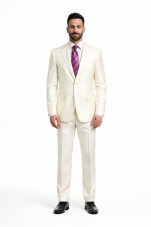 Designer Brand Men'S Shiny Off-White Two-Button Two-Piece Slim Fit Suit