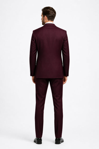 Men's Designer Double Breasted Wool Suit in Burgundy Modern Fit