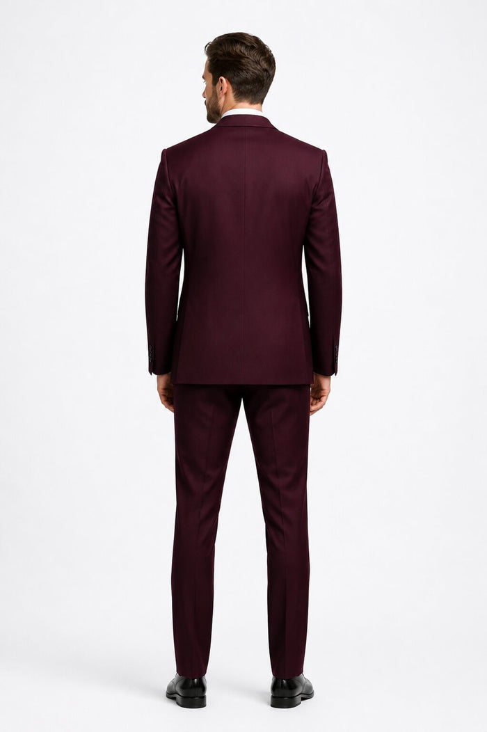 Men's Designer Double Breasted Wool Suit in Burgundy Modern Fit