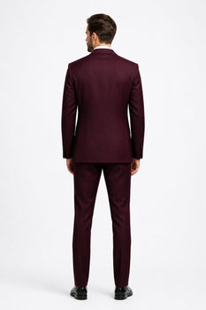 Men's Designer Double Breasted Wool Suit in Burgundy