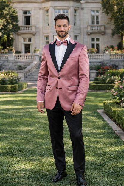 Men's ( Rose Gold - Dusty Rose ) - Blush Dark Pink  tuxedo Blazer Dinner Jacket - Image 7