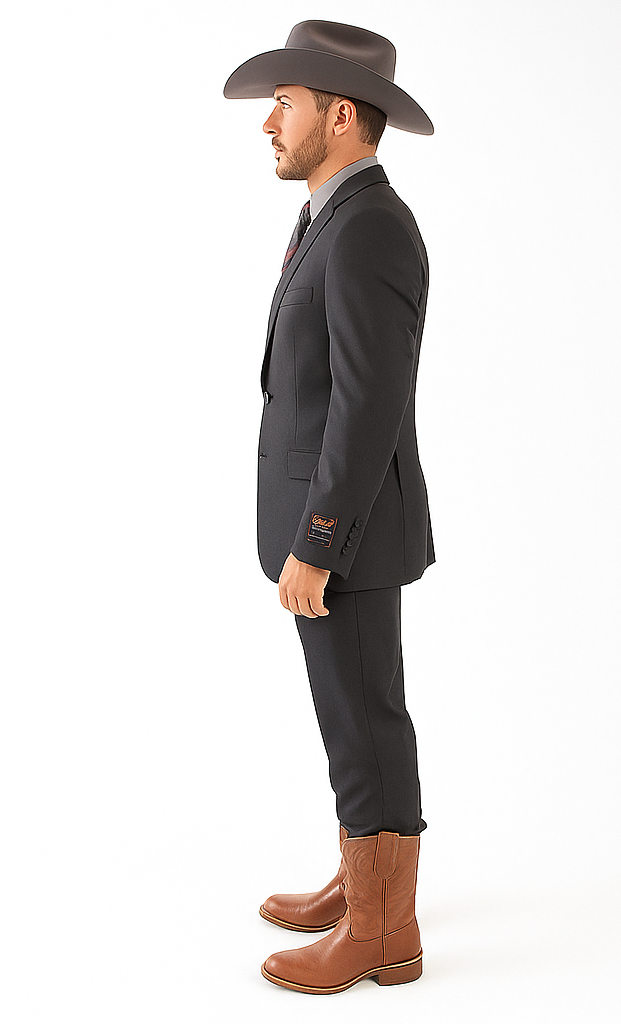 Designer Men's 2 buttons fully lined slim fit charcoal suit - Image 3