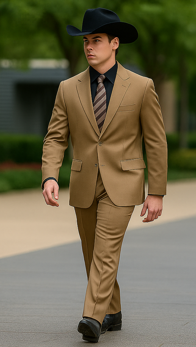 Designer Men's 2 buttons fully lined slim fit Khaki suit
