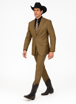 Designer Men's 2 buttons fully lined slim fit Khaki suit - Image 5