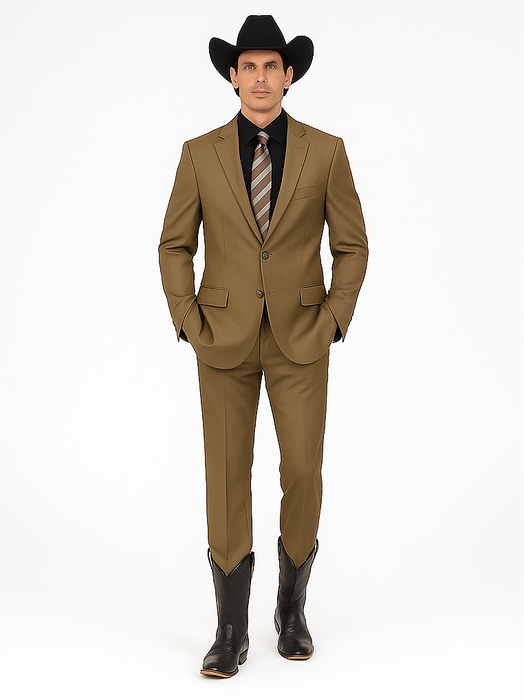 Designer Men's 2 buttons fully lined slim fit Khaki suit