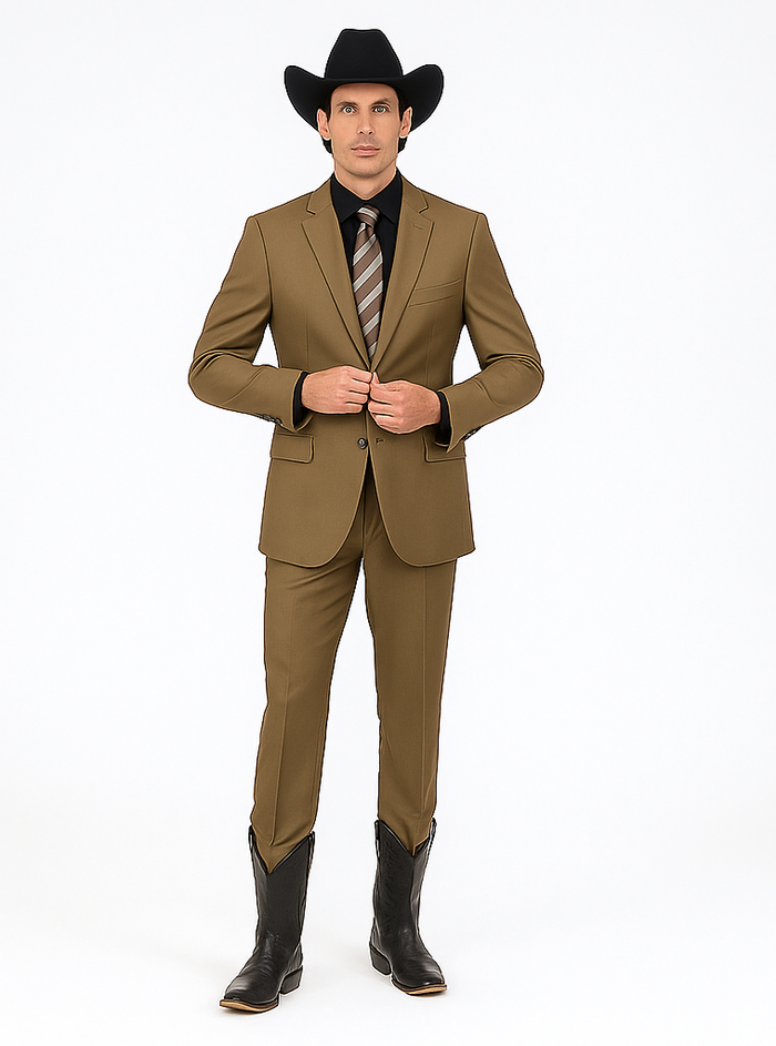 Designer Men's 2 buttons fully lined slim fit Khaki suit - Image 8