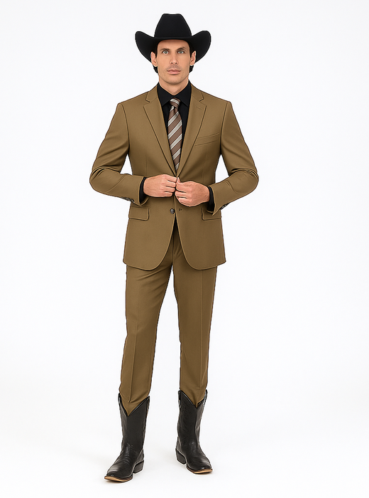 Designer Men's 2 buttons fully lined slim fit Khaki suit