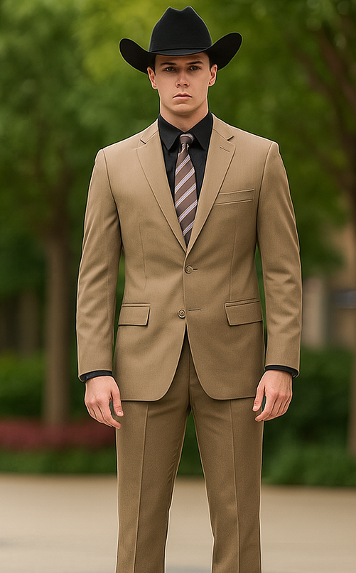 Designer Men's 2 buttons fully lined slim fit Khaki suit