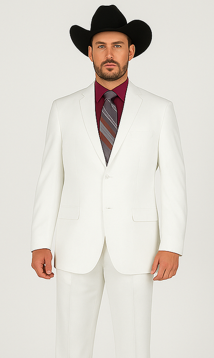 Designer Suit - Mens Suit Modern Fit 2 Buttons Notch Side Vented in White