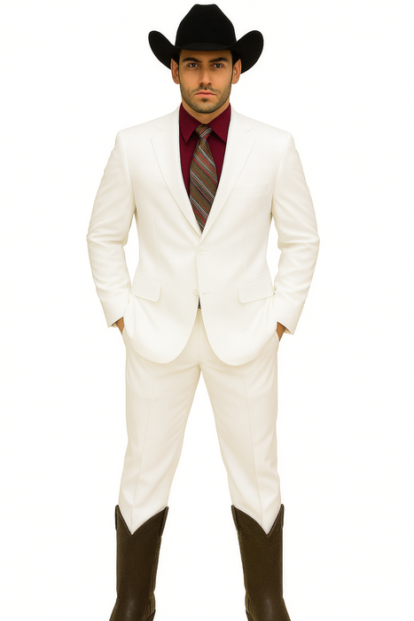 Designer Suit - Mens Suit Modern Fit 2 Buttons Notch Side Vented in White