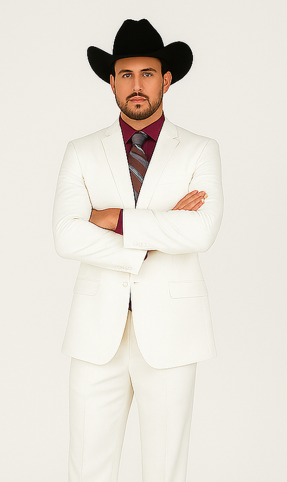 Designer Suit - Mens Suit Modern Fit 2 Buttons Notch Side Vented in White - Image 3