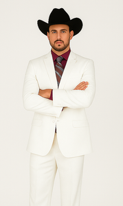 Designer Suit - Mens Suit Modern Fit 2 Buttons Notch Side Vented in White