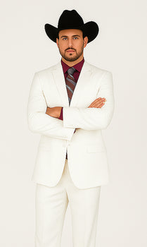 Designer Suit - Mens Suit Modern Fit 2 Buttons Notch Side Vented in White - Image 3