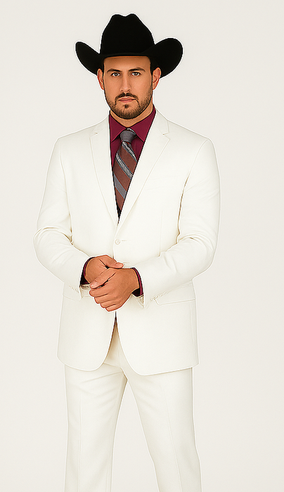 Designer Suit - Mens Suit Modern Fit 2 Buttons Notch Side Vented in White