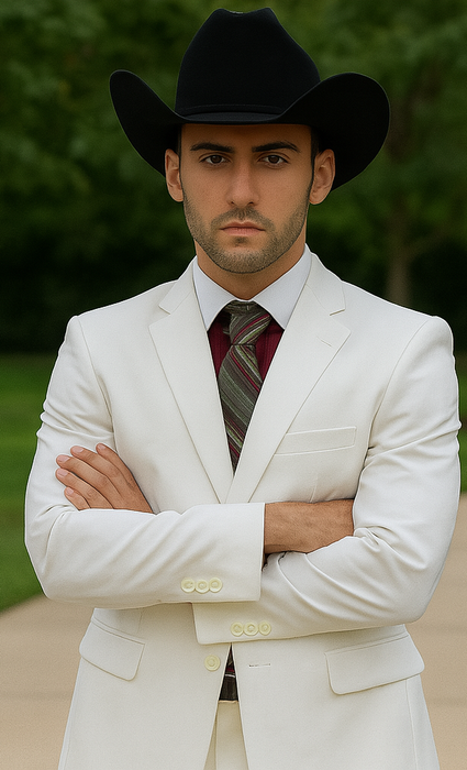 Designer Suit - Mens Suit Modern Fit 2 Buttons Notch Side Vented in White