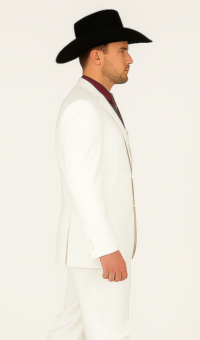 Designer Suit - Mens Suit Modern Fit 2 Buttons Notch Side Vented in White