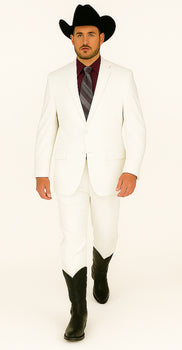 Designer Suit - Mens Suit Modern Fit 2 Buttons Notch Side Vented in White - Image 7