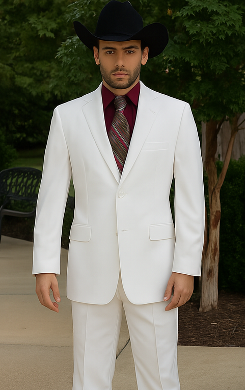 Designer Suit - Mens Suit Modern Fit 2 Buttons Notch Side Vented in White
