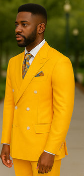 Double Breasted Blazer with Gold Buttons - Yellow Sport Coat - Image 3