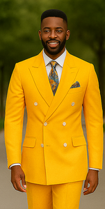 Double Breasted Blazer with Gold Buttons - Yellow Sport Coat