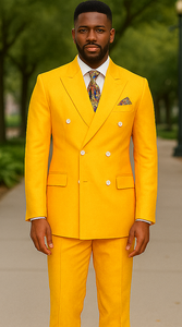 Double Breasted Blazer with Gold Buttons - Yellow Sport Coat
