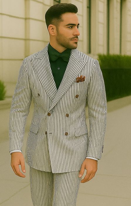Double Breasted Blue Seersucker Blazer