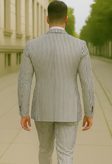 Double Breasted Blue Seersucker Blazer