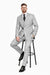Men’s Light Grey Double Breasted Modern Designer Tailored Fit Wool Suit with Metal Buckle Closure