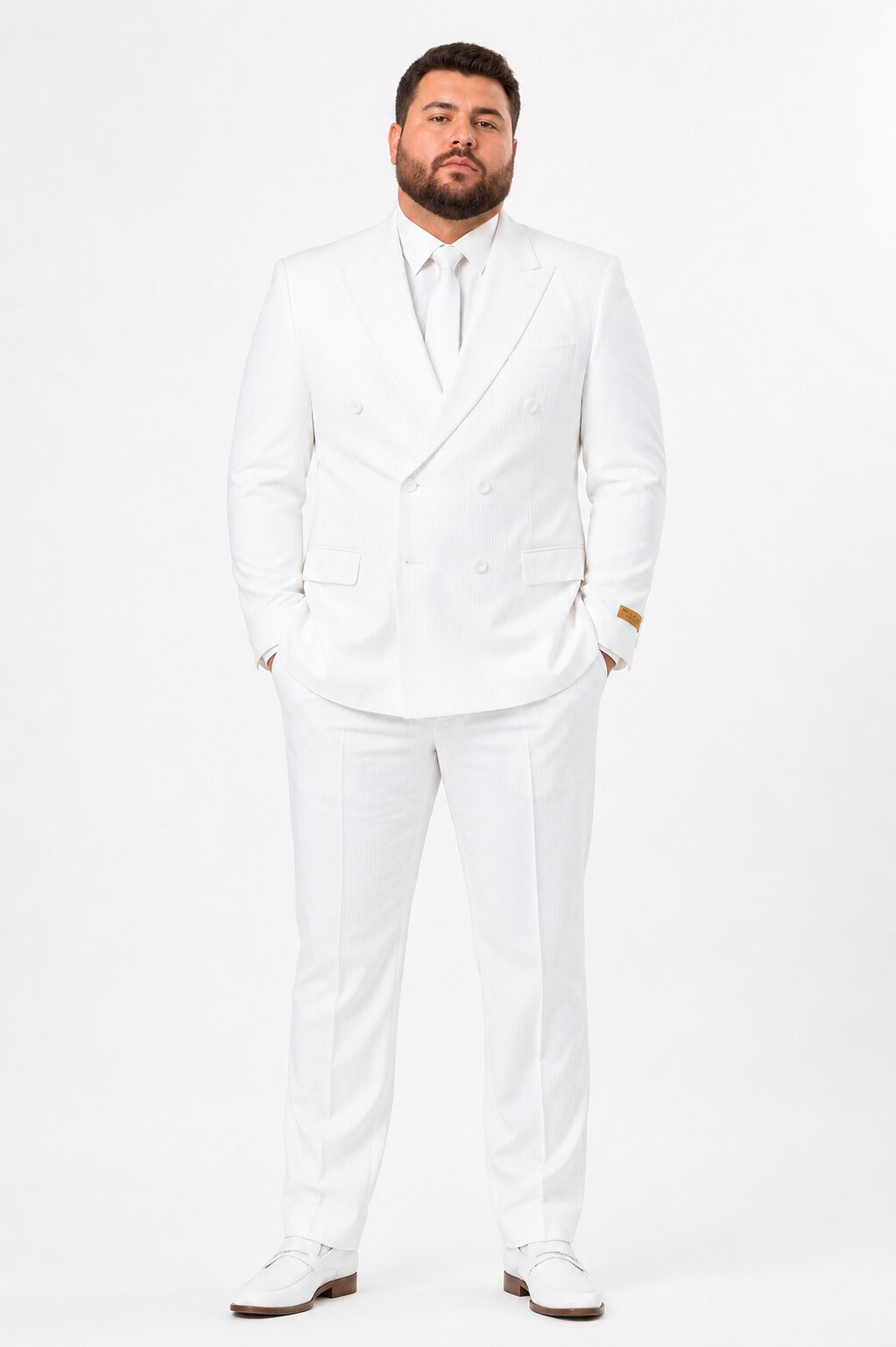 Men's Double Breasted Summer Seersucker Suit in White Pinstripe by Alberto Nardoni