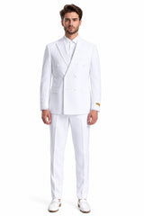 Men's Double Breasted Summer Seersucker Suit in White Pinstripe by Alberto Nardoni