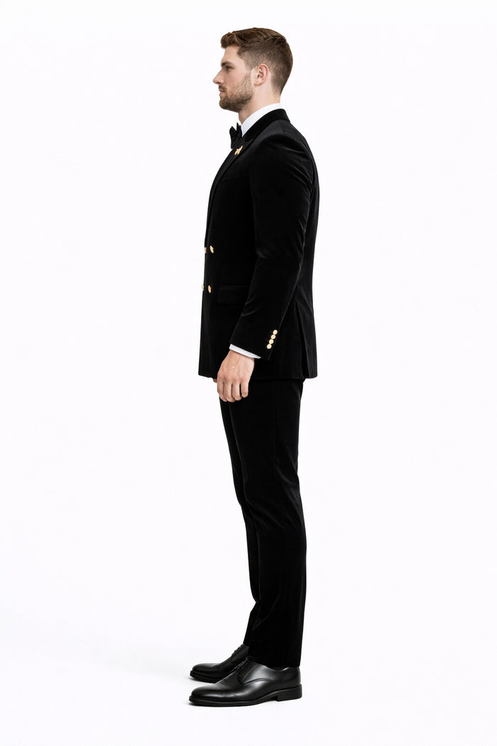 Mens Velvet Suit - Slim Fit Double Breasted Suit Blazer and Pants - Green