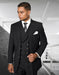 Mens Gangster Pinstripe 2 Button Double Breasted Vest Suit in Black