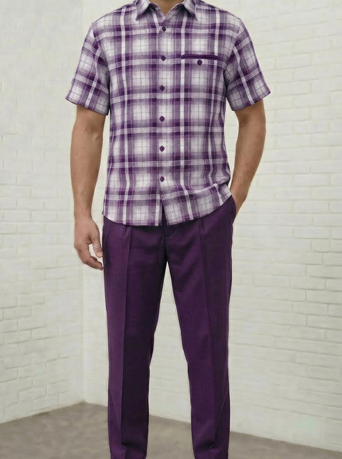 Dreams Lavender Purple/Off White Plaid 2 Piece Coord Set Reza 285-19