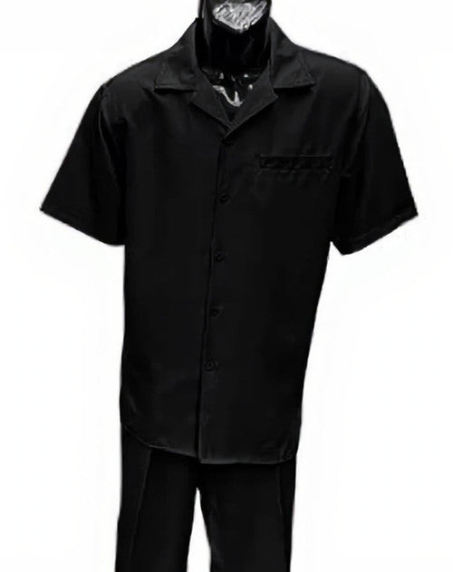 Dreams Men's Black Patterned Short Sleeve Resort Set Skipper 265-00