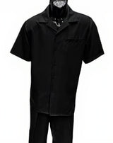 Dreams Men's Black Patterned Short Sleeve Resort Set Skipper 265-00