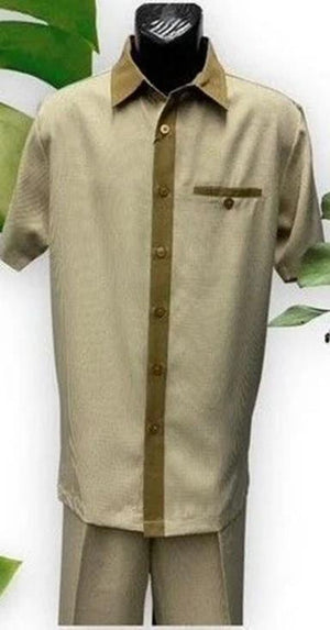 Dreams Men's Camel/Beige Houndstooth Short Sleeve Walking Suit Fazio 262-03