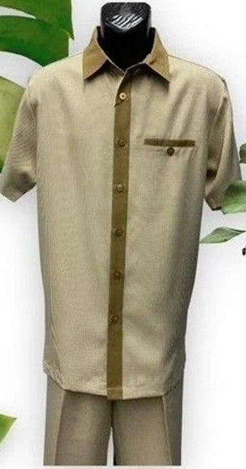 Dreams Men's Camel/Beige Houndstooth Short Sleeve Walking Suit Fazio 262-03