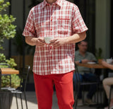 Dreams Men's Red/Off White Plaid 2 Piece Short Sleeve Resort Set Piazza 282-08