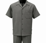 Dreams Mens Steel Gray Textured Pattern Short Sleeved Walking Suit Fino 277-35