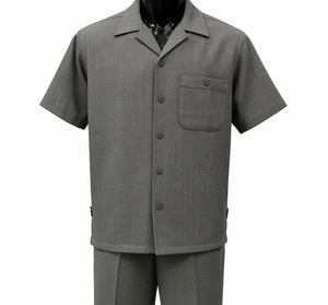 Dreams Mens Steel Gray Textured Pattern Short Sleeved Walking Suit Fino 277-35