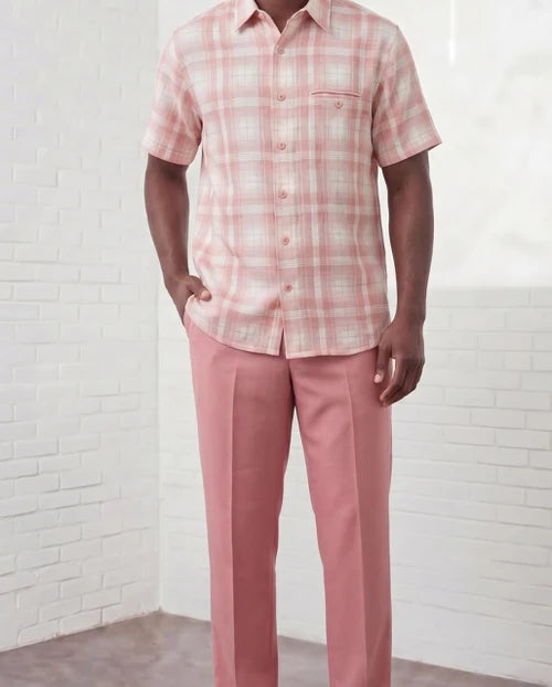 Dreams Pink/Off White Plaid 2 Piece Resort Set Reza 285-09