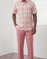 Dreams Pink/Off White Plaid 2 Piece Resort Set Reza 285-09