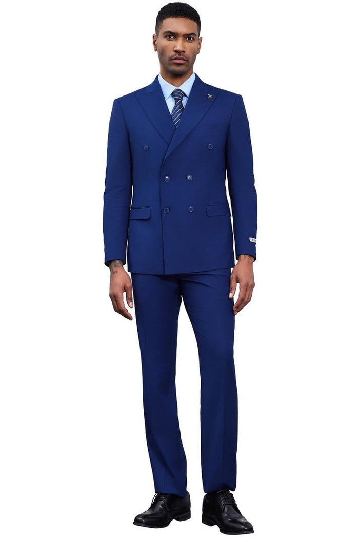 Men's Designer Stacy Adams Classic Double Breasted Suit in Blue - Image 2