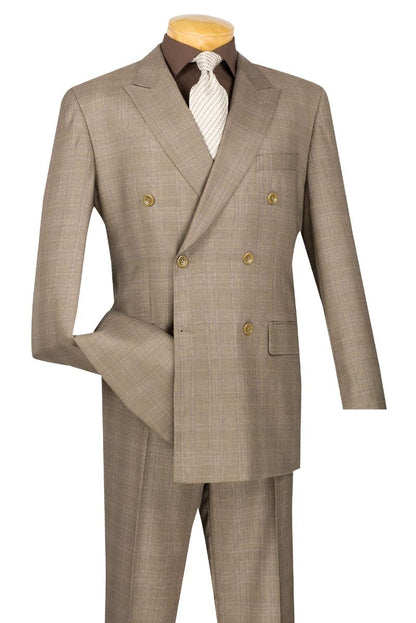 Vinci Men’s Blue Double Breasted Glen Plaid 2 Piece Suit, Formal Wedding Business Dress Suit Modern Fit