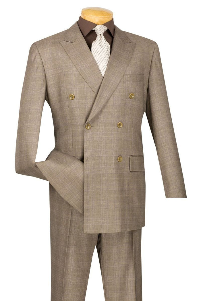 Vinci Men’s Blue Double Breasted Glen Plaid 2 Piece Suit, Formal Wedding Business Dress Suit Modern Fit