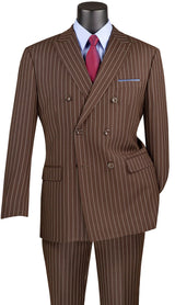 Rockefeller Collection - Double Breasted Stripe Suit Brown Regular Fit 2 Piece Modern Fit