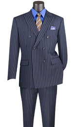 Rockefeller Collection - Double Breasted Stripe Suit Navy Regular Fit 2 Piece Modern Fit