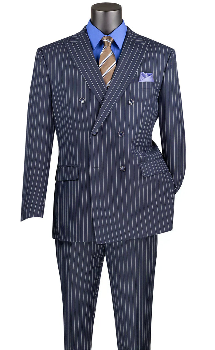 Rockefeller Collection - Double Breasted Stripe Suit Navy Regular Fit 2 Piece Modern Fit
